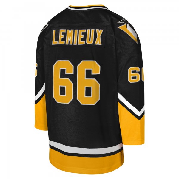 Youth Pittsburgh Penguins Mario Lemieux Mitchell & Ness Black 1992-93 Blue Line Captain Patch Player Jersey