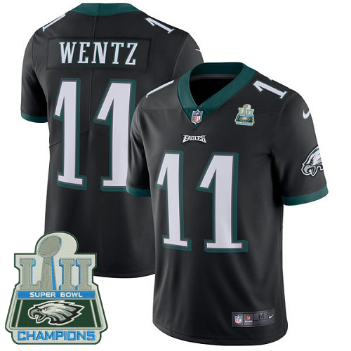 Nike Philadelphia Eagles #11 Carson Wentz Black Alternate Super Bowl LII Champions Men's Stitched NFL Vapor Untouchable Limited Jersey