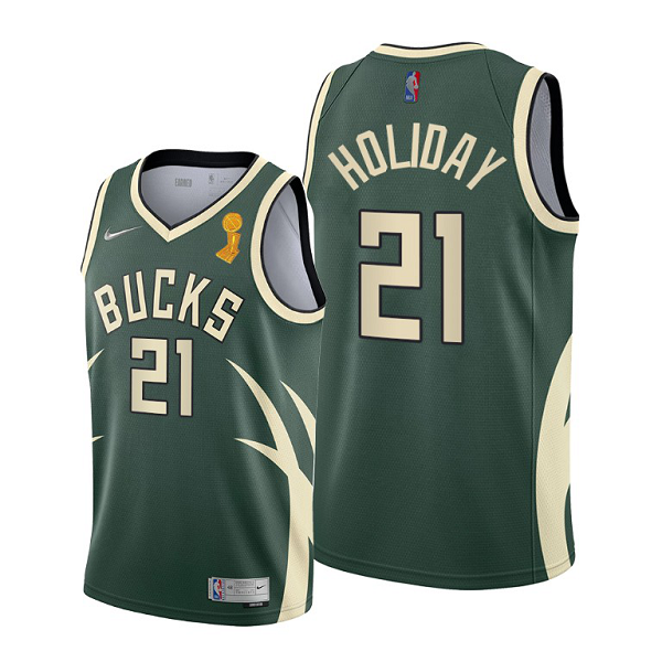 Men's Nike Milwaukee Bucks #21 Jrue Holiday 2021 NBA Finals Champions Green Jersey