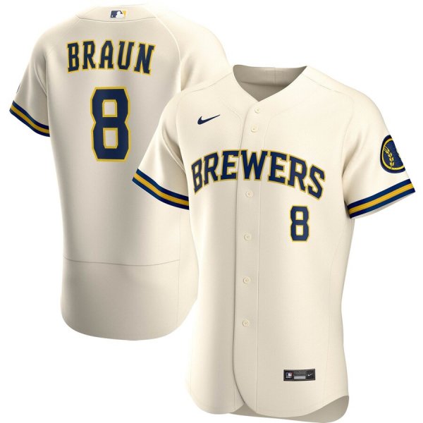 Men's Nike Milwaukee Brewers #8 Ryan Braun Cream Home 2020 Player MLB Jersey