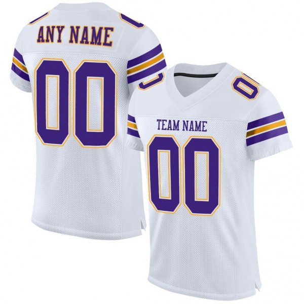 Men's Custom White Purple-Gold Mesh Authentic Football Jersey