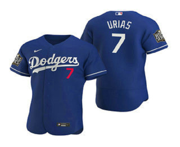 Men's Los Angeles Dodgers #7 Julio Urias Royal 2020 World Series Flex Base Nike Jersey