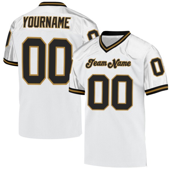 Men's Custom White Black-Old Gold Mesh Authentic Throwback Football Jersey