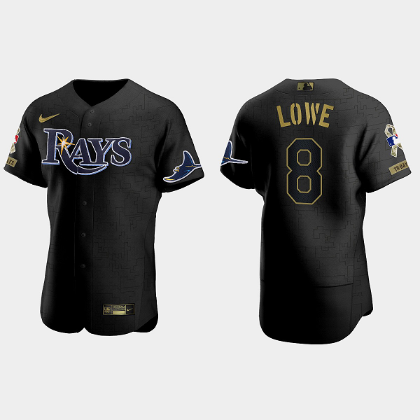 Men's Tampa Bay Rays #8 Brandon Lowe All Black 2021 Salute to Service Flex Base MLB Jersey