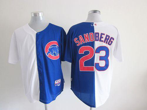 Chicago Cubs #23 Ryne Sandberg White/Blue Split Fashion Stitched MLB Jersey