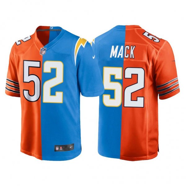 Men's Los Angeles Chargers X Chicago Bears #52 Khalil Mack Jersey 2022 Dual Teams Split Royal Orange Special Edition Jersey