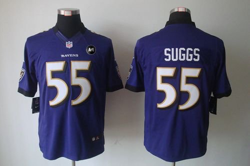 Nike Baltimore Ravens #55 Terrell Suggs Purple Team Color With Art Patch Men's Stitched NFL Limited Jersey