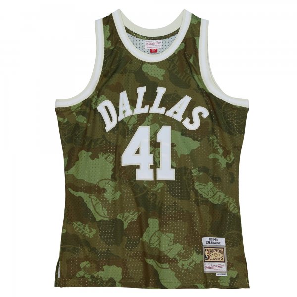 Men's Dallas Mavericks Dirk Nowitzki Mitchell & Ness Camo Hardwood Classics 1998/99 Ghost Green Swingman Jersey