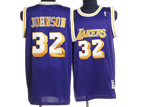 Mitchell and Ness Men's Los Angeles Lakers #32 Orlando Magic Johnson Stitched Purple Throwback NBA Jersey