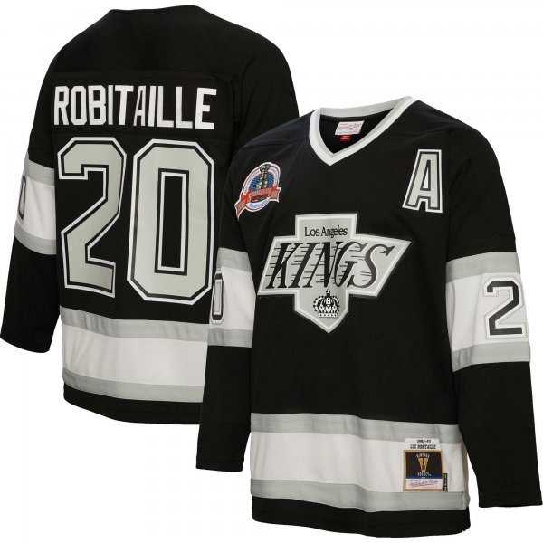 Men's Los Angeles Kings Luc Robitaille Mitchell & Ness Black Alternate Captain Patch 1992/93 Blue Line Player Jersey