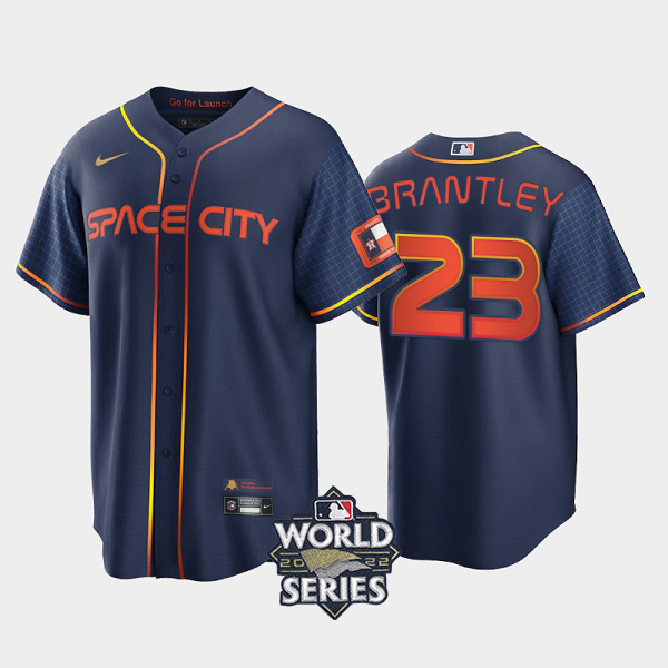 Men's 2022 City Connect Houston Astros #23 Michael Brantley Cool Base Navy MLB Jersey with 2022 World Series Patch