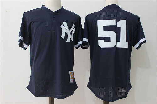 Mitchell and Ness New York Yankees #51 Bernie Williams Navy Blue MLB Jersey