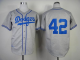 Mitchell And Ness 1955 Los Angeles Dodgers #42 Jackie Robinson Grey Throwback Stitched MLB Jersey