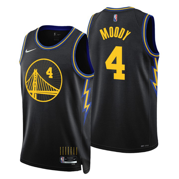 Golden State Warriors #4 Moses Moody 2021-22 City Edition Black celebrateing NBA 75th Jersey