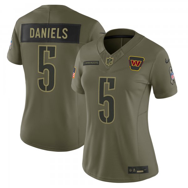 Women's #5 Jayden Daniels Washington Commanders Nike 2025 Salute to Service Limited Olive Jersey