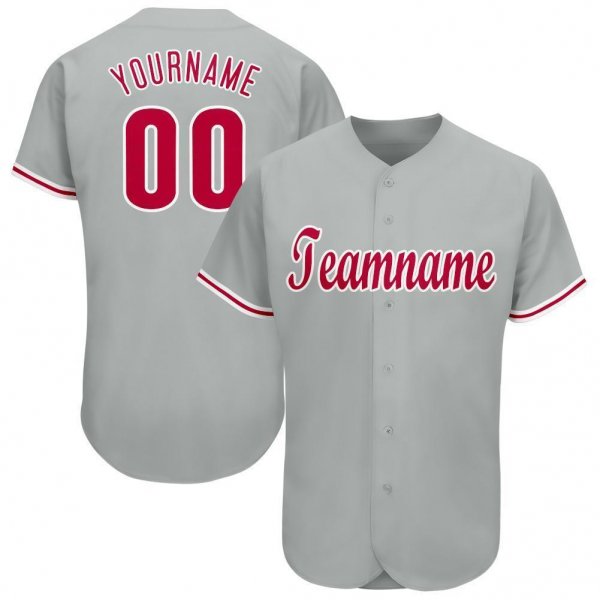 Men's Custom Gray Red-White Baseball Jersey