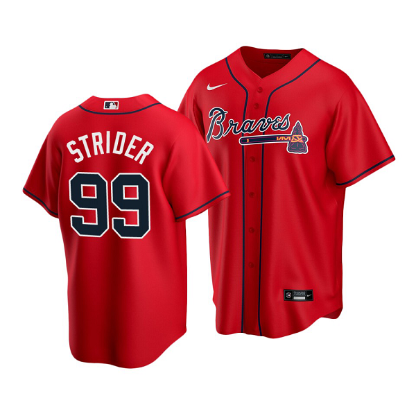 Youth Atlanta Braves #99 Spencer Strider Red Cool Base Alternate Jersey