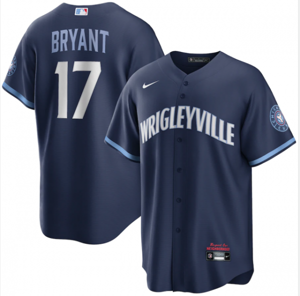 Men's Nike Chicago Cubs #17 Kris Bryant Navy MLB 2021 City Connect Replica Player Jersey