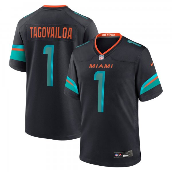 Men's #1 Tua Tagovailoa Miami Dolphins Nike 2025 Rivalries Collection Game Pitch Blue Jersey