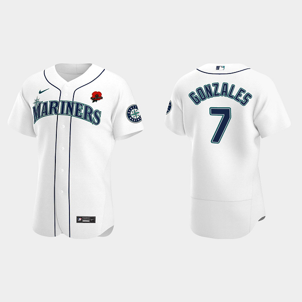 Men's Seattle Mariners #7 Marco Gonzales White 2021 Memorial Day Flex Base MLB Jersey