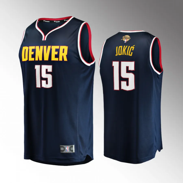 Men's Denver Nuggets #15 Nikola Jokic Fast Break Player 2023 NBA Finals Navy Icon Edition Jersey