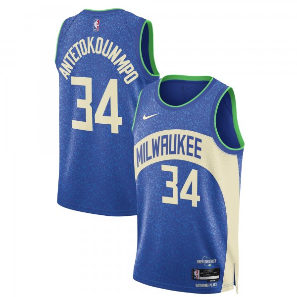 Unisex Milwaukee Bucks Giannis Antetokounmpo Nike Blue 2023/24 Swingman Jersey - City Edition