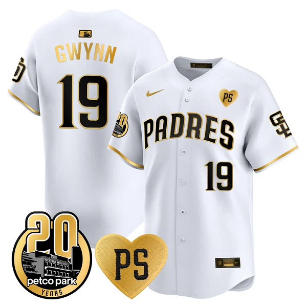 Men's San Diego Padres #19 Tony Gwynn For Peter & Petco Park 20th Patch Vapor Premier Limited All Stitched Cool Base Jersey