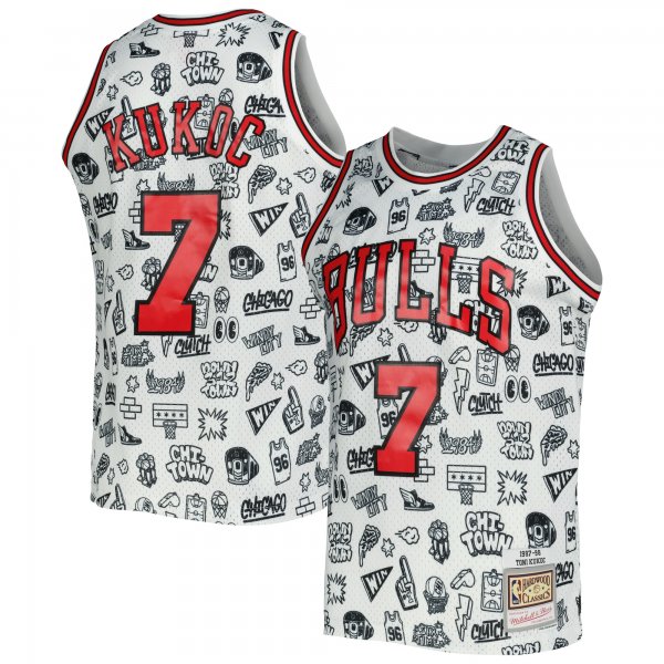 Men's Chicago Bulls Toni Kukoc Mitchell & Ness White 1997/98 Hardwood Classics Doodle Swingman Jersey