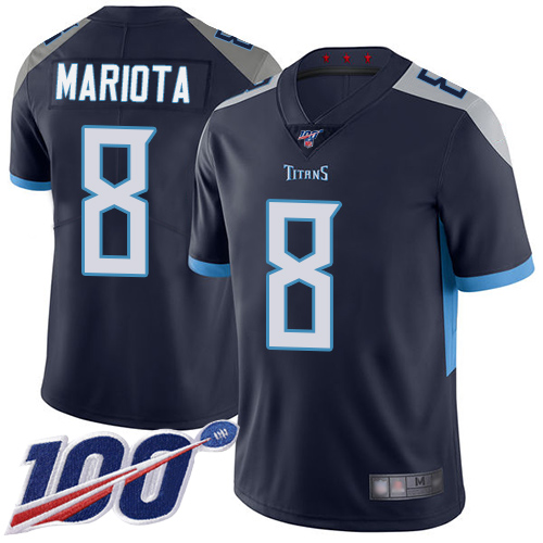 Tennessee Titans #8 Marcus Mariota Navy Blue Team Color Men's Stitched NFL 100th Season Vapor Limited Jersey