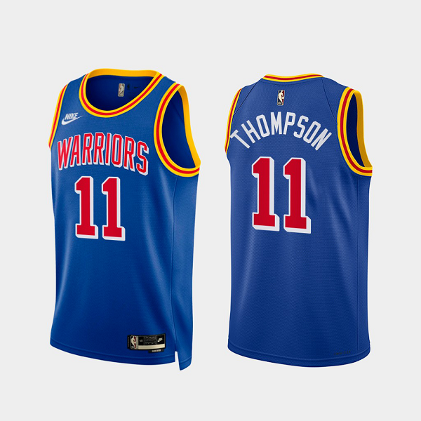 Men's Nike Golden State Warriors #11 Klay Thompson Royal Badged Classic Edition Warriors Origins Swingman NBA Jersey