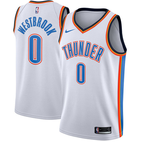 Men's Nike Oklahoma City Thunder #0 Russell Westbrook White Swingman Association Edition NBA Jersey