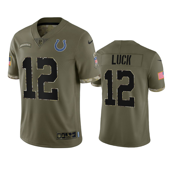 Indianapolis Colts Andrew Luck Olive 2022 Salute To Service Limited Jersey #12