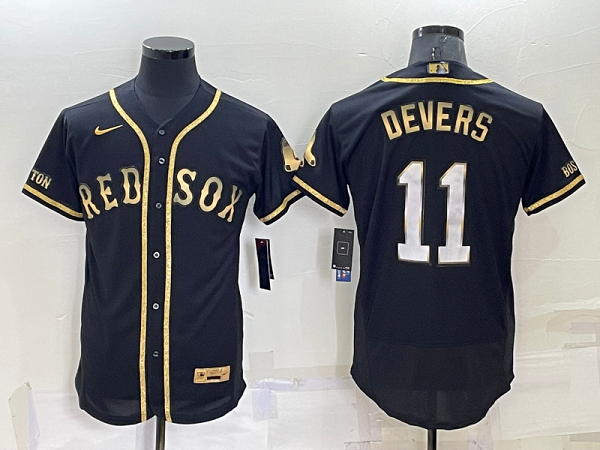 Men's Nike Boston Red Sox #11 Rafael Devers Black Golden Limited MLB Flex Base Jersey