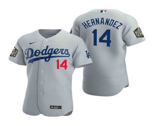 Men's Los Angeles Dodgers #14 Enrique Hernandez Gray 2020 World Series Flex Base Nike Jersey