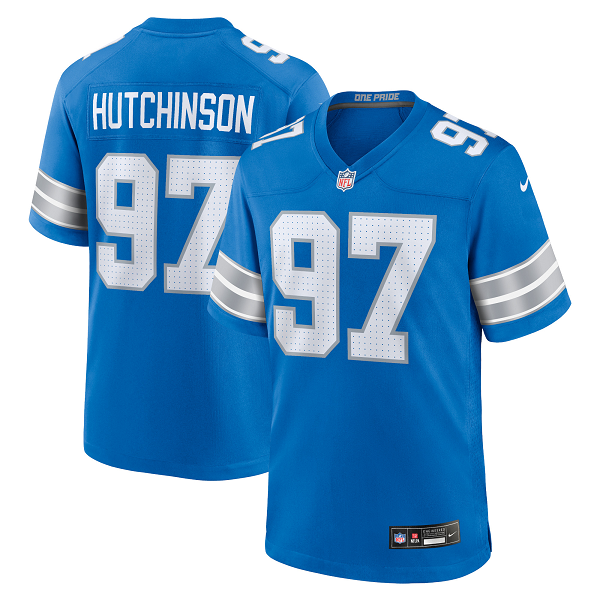 Men's Detroit Lions #97 Aidan Hutchinson Nike Blue Limited Jersey