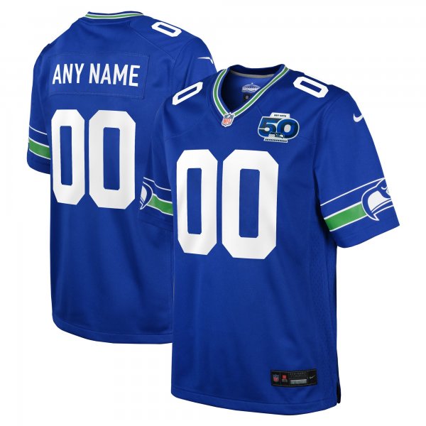 Youth Seattle Seahawks Nike Royal 50th Season Throwback Custom Game Jersey