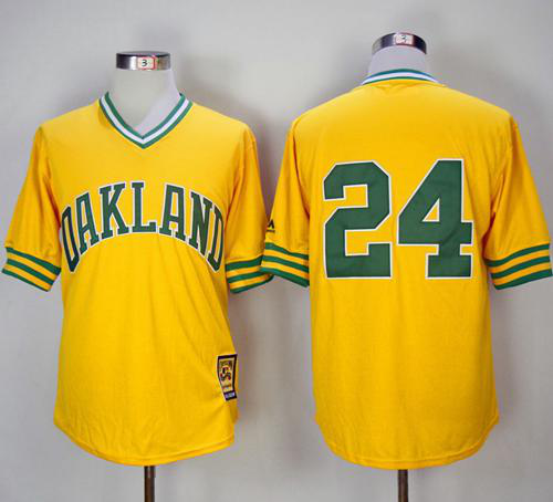 Mitchell And Ness 1981 Oakland Athletics #24 Rickey Henderson Yellow Throwback Stitched MLB Jersey