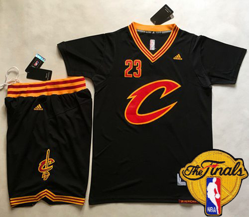 Cleveland Cavaliers #23 LeBron James Black Short Sleeve C" A Set The Finals Patch Stitched NBA Jersey"