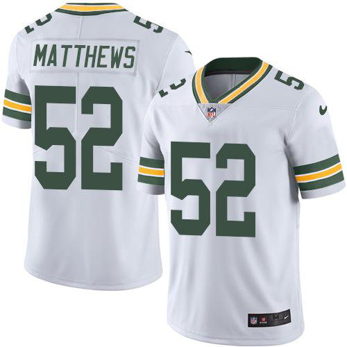 Nike Green Bay Packers #52 Clay Matthews White Men's Stitched NFL Limited Rush Jersey