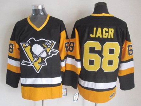 Men's Pittsburgh Penguins #68 Jaromir Jagr Black And Yellow Throwback NHL Jersey