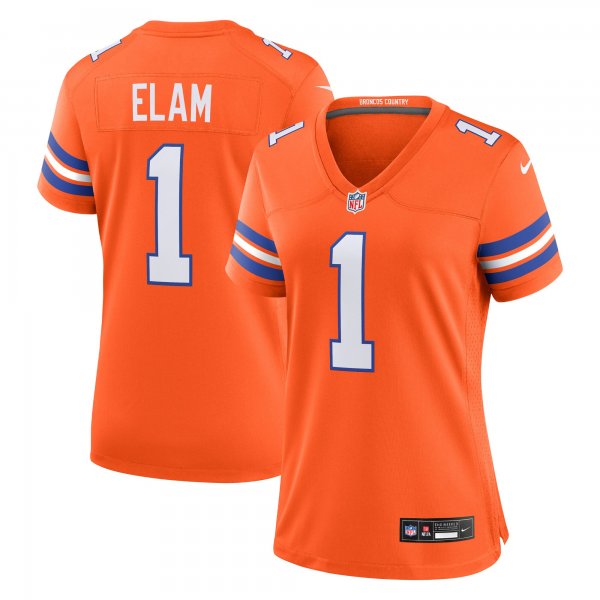 Women's Denver Broncos #1 Jason Elam Nike Orange Mile High Collection 1977 Throwback Retired Player Jersey