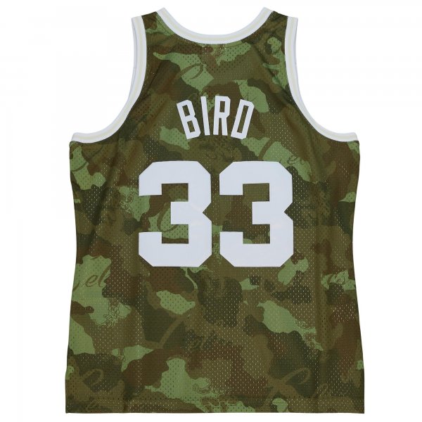 Men's Boston Celtics Larry Bird Mitchell & Ness Camo Hardwood Classics 1985/86 Ghost Green Swingman Jersey