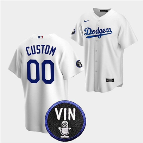 Men's Los Angeles Dodgers Active Player Custom 2022 White Vin Scully Patch Cool Base Stitched MLB Jersey