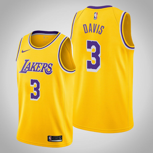 Men's Nike Los Angeles Lakers #3 Anthony Davis Gold Swingman 2019-20 Icon Edition NBA Jersey