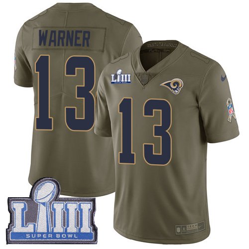 Nike Los Angeles Rams #13 Kurt Warner Olive Super Bowl LIII Bound Men's Stitched NFL Limited 2017 Salute to Service Jersey