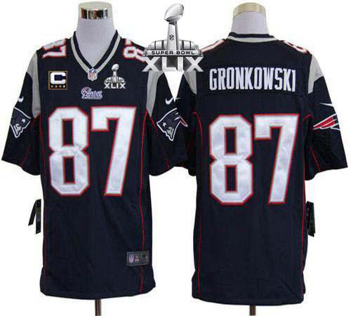 Nike New England Patriots #87 Rob Gronkowski Navy Blue Team Color With C Patch Super Bowl XLIX Men's Stitched NFL Game Jersey