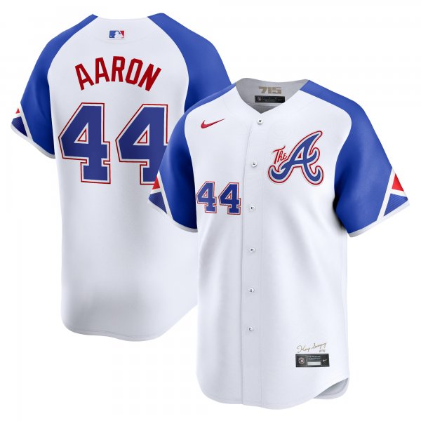 Men's Atlanta Braves Hank Aaron Nike White City Connect Retired Player Jersey