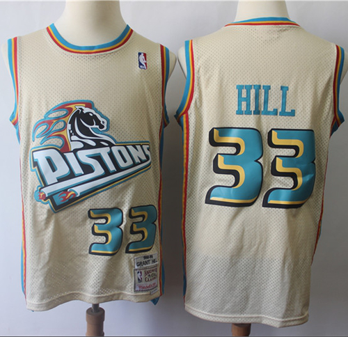 Mitchell And Ness Men's Detroit Pistons #33 Grant Hill Cream Throwback Stitched NBA Jersey