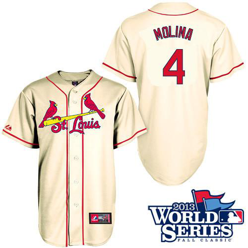 St. Louis Cardinals #4 Yadier Molina Cream Cool Base 2013 World Series Patch Stitched MLB Jersey