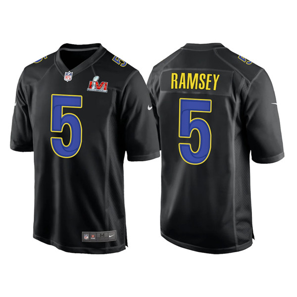 Men's Los Angeles Rams #5 Jalen Ramsey Black 2022 Super Bowl LVI limited Stitched Jersey